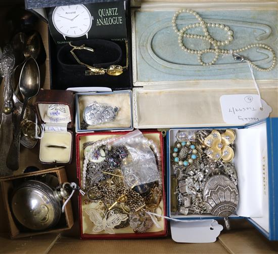 A quantity of silver and costume jewellery and a pair-cased watch (a.f.),